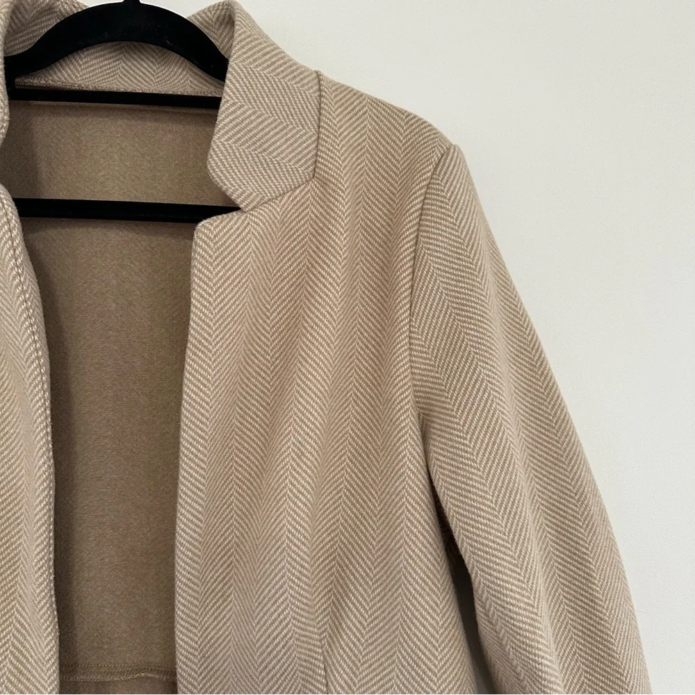 Khaki Tan Long Winter Blazer Cardigan Size Large - Picture 2 of 6